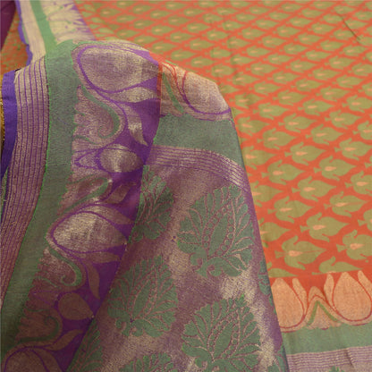 Sanskriti Vintage Peach/Purple Sarees Pure Silk Woven Premium Sari Sustainable Fabric