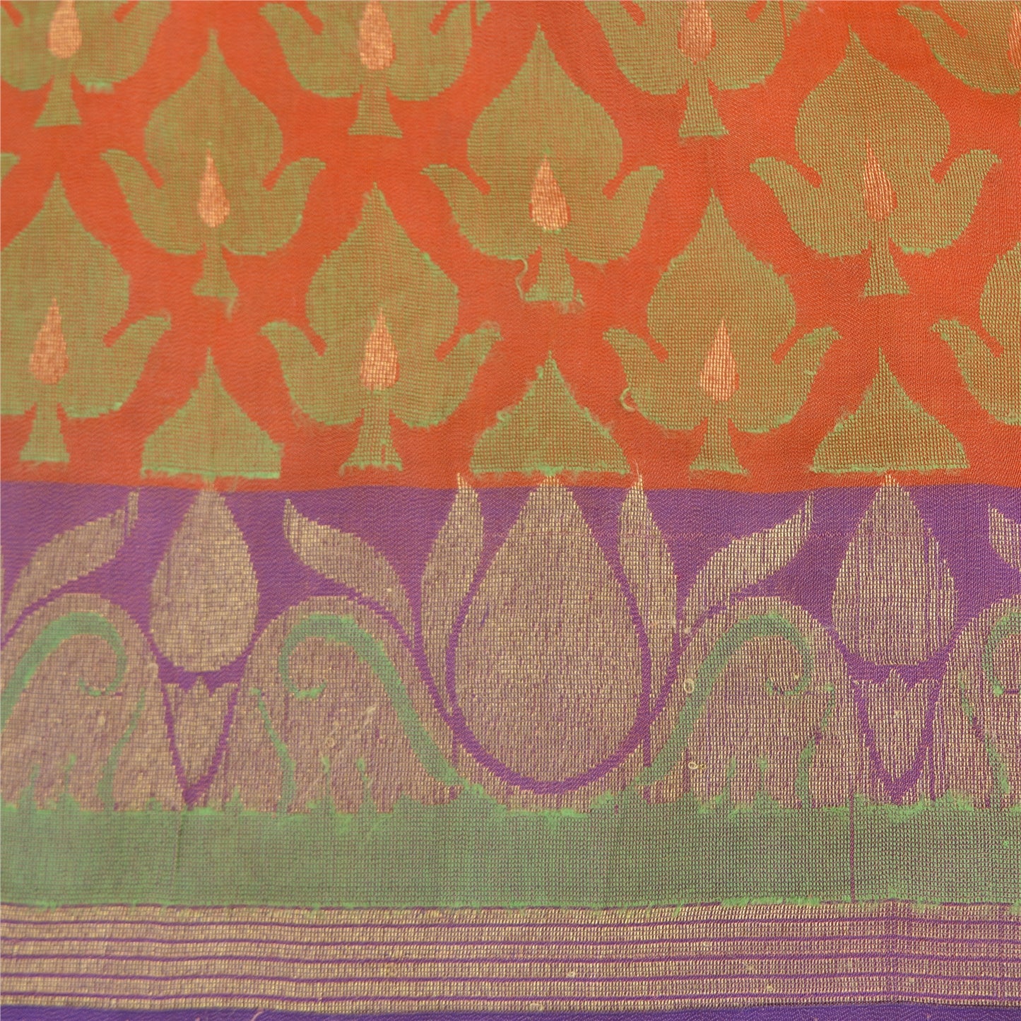 Sanskriti Vintage Peach/Purple Sarees Pure Silk Woven Premium Sari Sustainable Fabric
