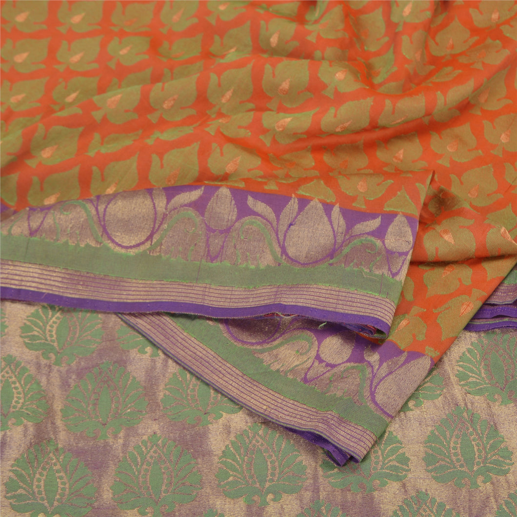 Sanskriti Vintage Peach/Purple Sarees Pure Silk Woven Premium Sari Fabric
