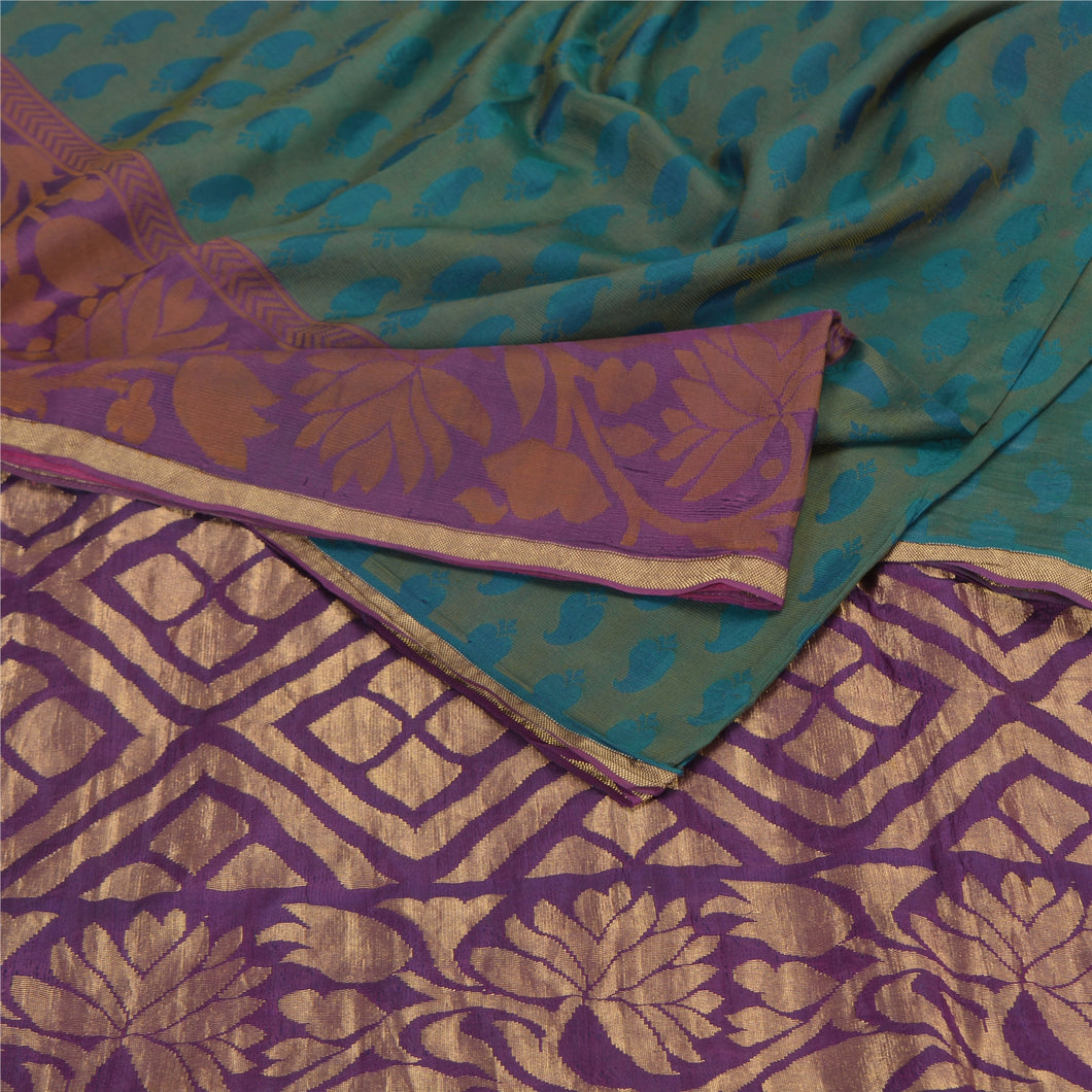 Sanskriti Vintage Purple/Blue Sarees Pure Silk Woven Premium Sari 5 Yard Fabric