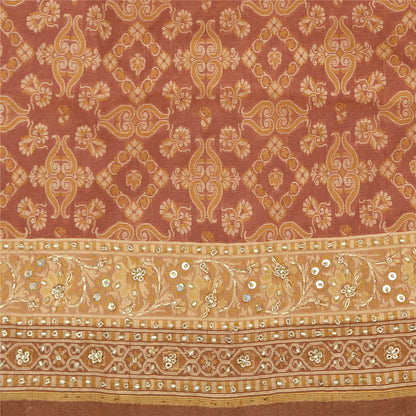 Sanskriti Vintage Brown Indian Sarees Pure Silk Hand Beaded Woven Sari Sustainable Fabric