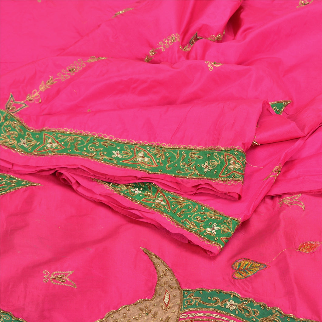 Sanskriti Vintage Hot Pink Indian Sarees Pure Silk Beaded Premium Sari Fabric