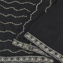 Load image into Gallery viewer, Sanskriti Vintage Black Sarees Pure Crepe Silk Beaded Premium Sari Craft Fabric
