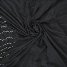 Load image into Gallery viewer, Sanskriti Vintage Black Sarees Pure Crepe Silk Beaded Premium Sari Craft Fabric
