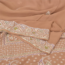 Load image into Gallery viewer, Sanskriti Vintage Brown Sarees Pure Georgette Silk Beaded Chikankari Sari Fabric
