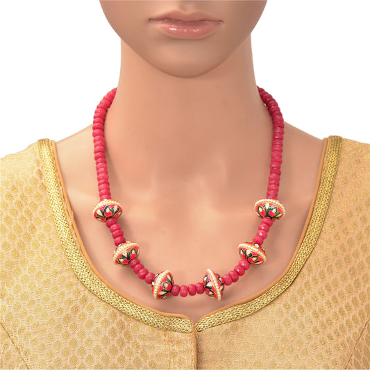 Sanskriti Vintage One of a Kind Strand Semi Precious Meenakari Garnet Stone Necklace
