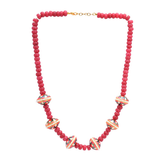 Sanskriti Vintage One of a Kind Strand Semi Precious Meenakari Garnet Stone Necklace