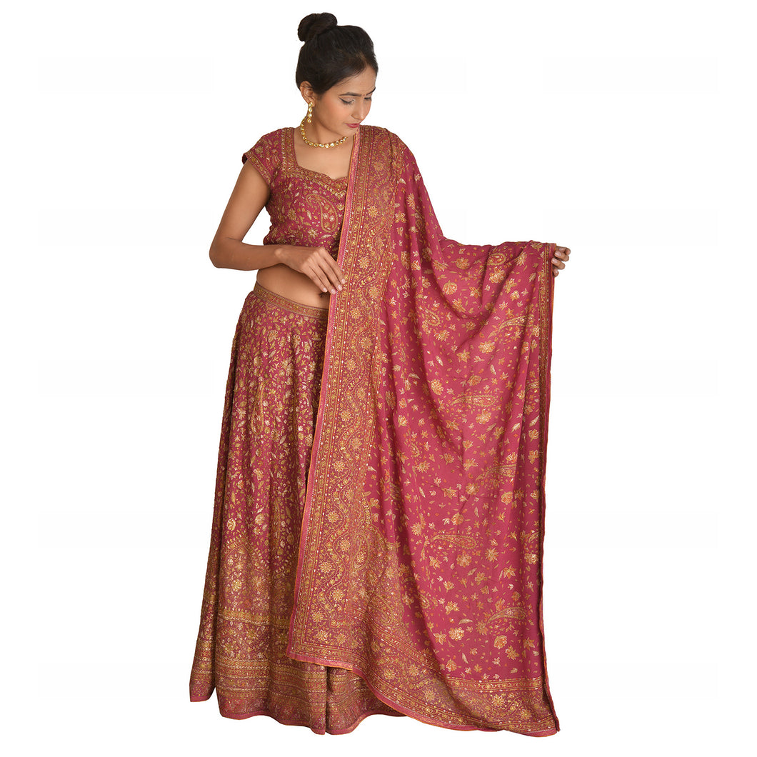 Sanskriti Vintage Pure Georgette Silk Handmade Ritu Kumar's Designer Stitched Lehenga Set