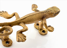 Load image into Gallery viewer, Antique Vintage Look Door Handle Lizard Handcrafted Solid Brass Pulls Gold tone
