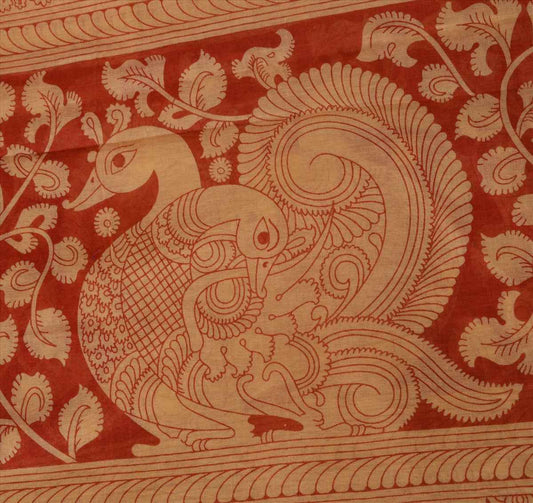 Sanskriti Vintage New Dupatta Long Scarf Pure Cotton Cream Red Hijab Printed Pattachitra Stole