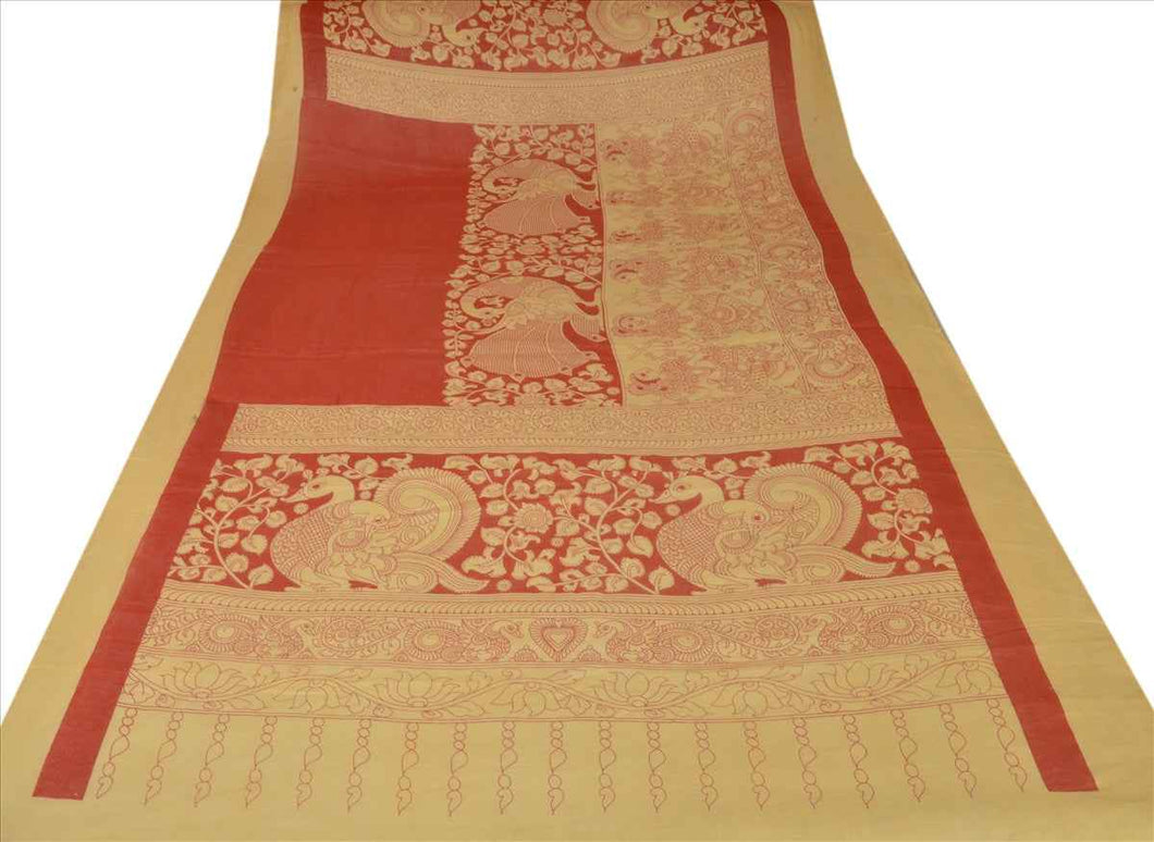 New Dupatta Long Scarf Pure Cotton Cream Red Hijab Printed Pattachitra Stole