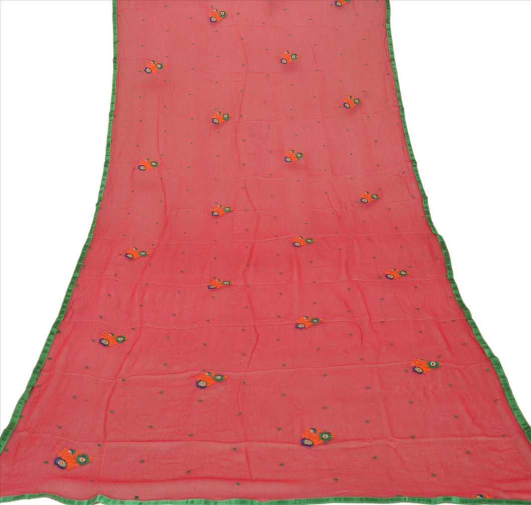 New Dupatta Long Scarf Chiffon Silk Pink Hijab Embroidered Veil Floral Stole