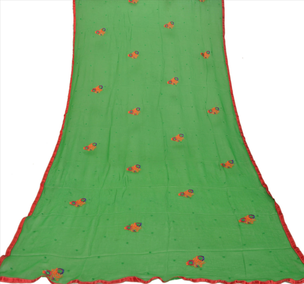 Sanskriti New Dupatta Long Scarf Chiffon Silk Green Hijab Embroidered Wrap Veil