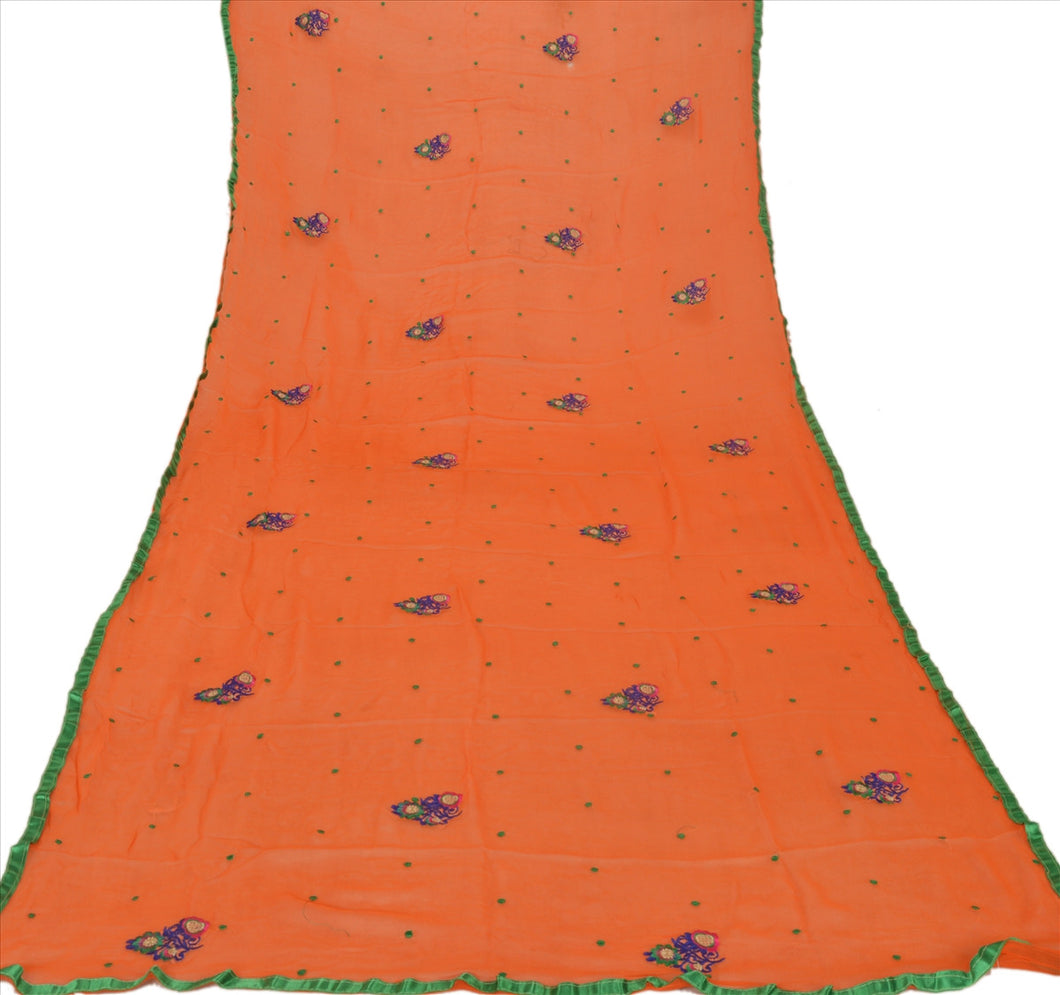 Sanskriti New Dupatta Long Scarf Chiffon Silk Orange Hijab Embroidered Wrap Veil