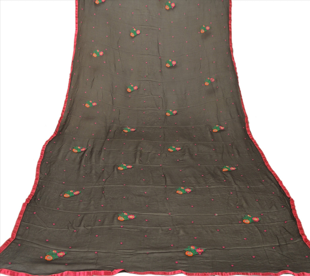 Sanskriti New Dupatta Long Scarf Chiffon Silk Black Hijab Embroidered Wrap Veil
