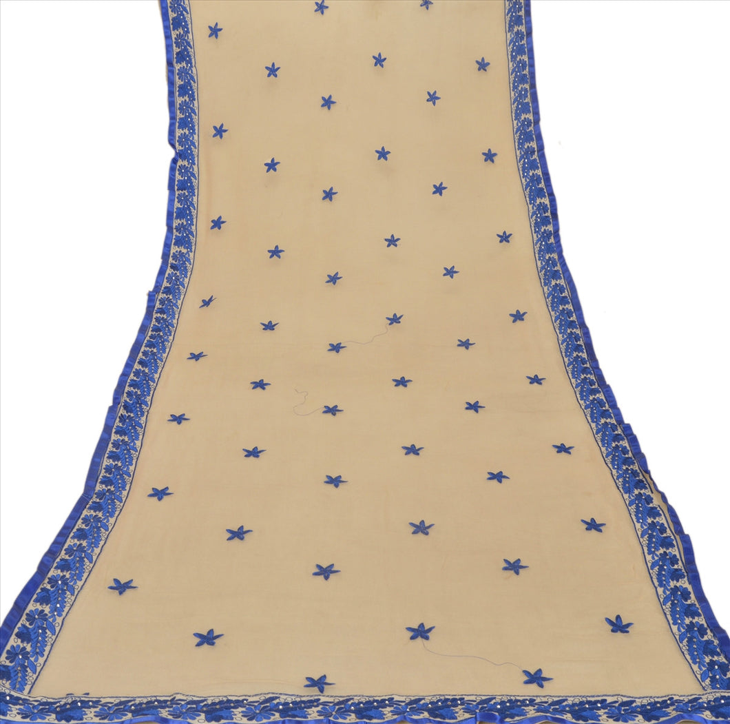 Sanskriti New Dupatta Long Scarf Chiffon Silk Cream Hijab Embroidered Wrap Veil