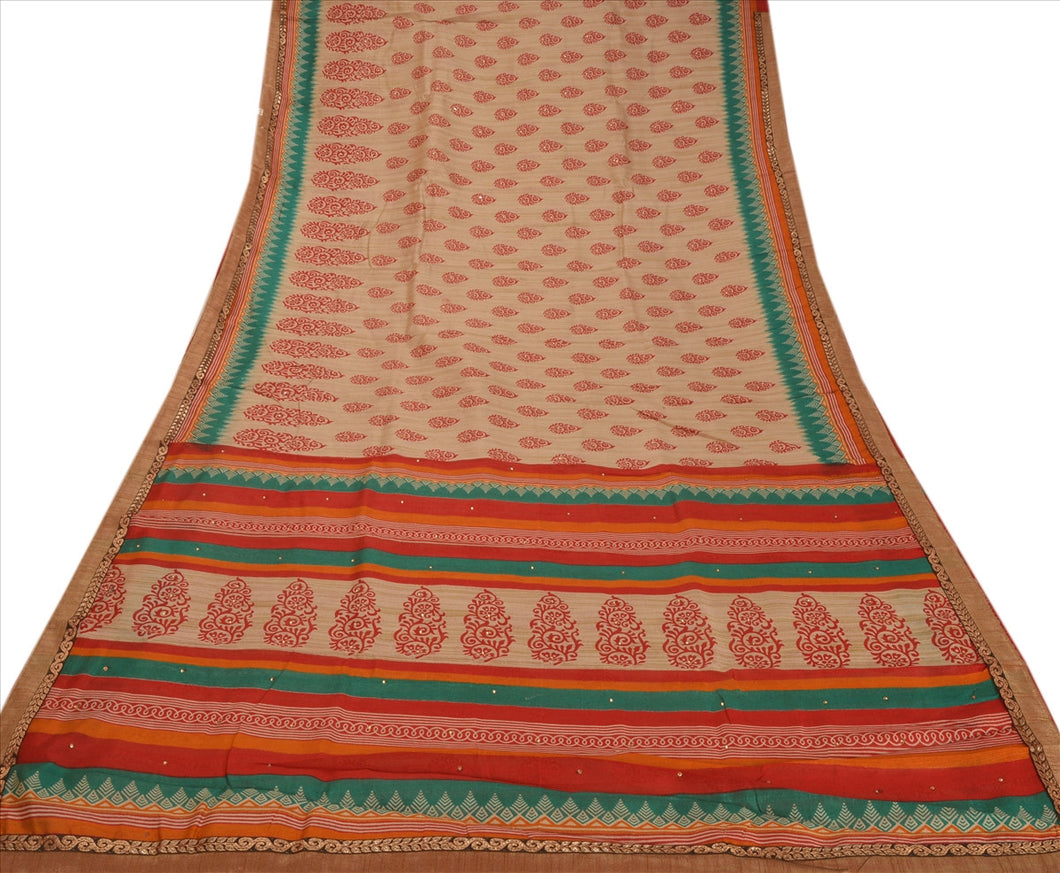 New Indian Saree Art Silk Woven Hand Beaded Craft Fabric Sari With Blouse Piece