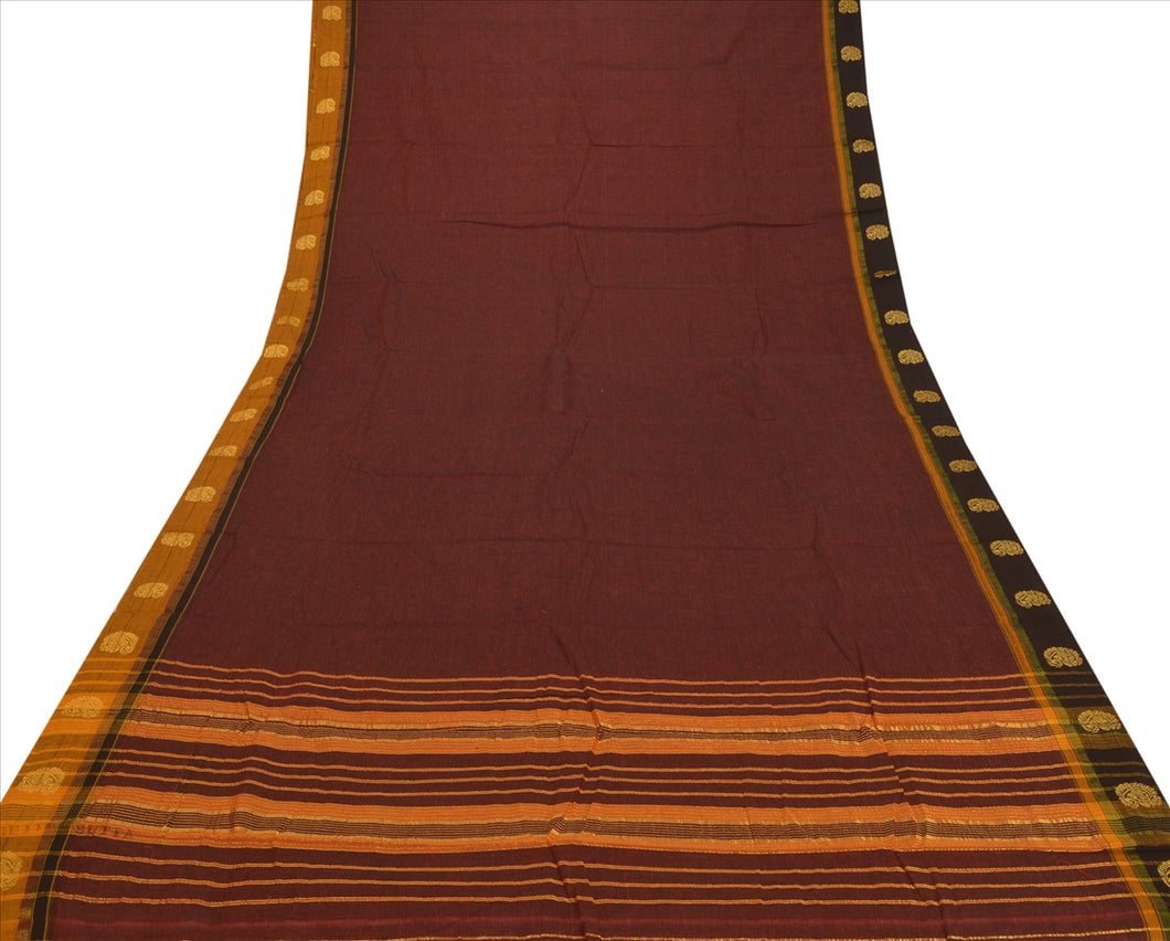 New Indian Saree Cotton Woven Maroon Craft Fabric Sari With Blouse Piece