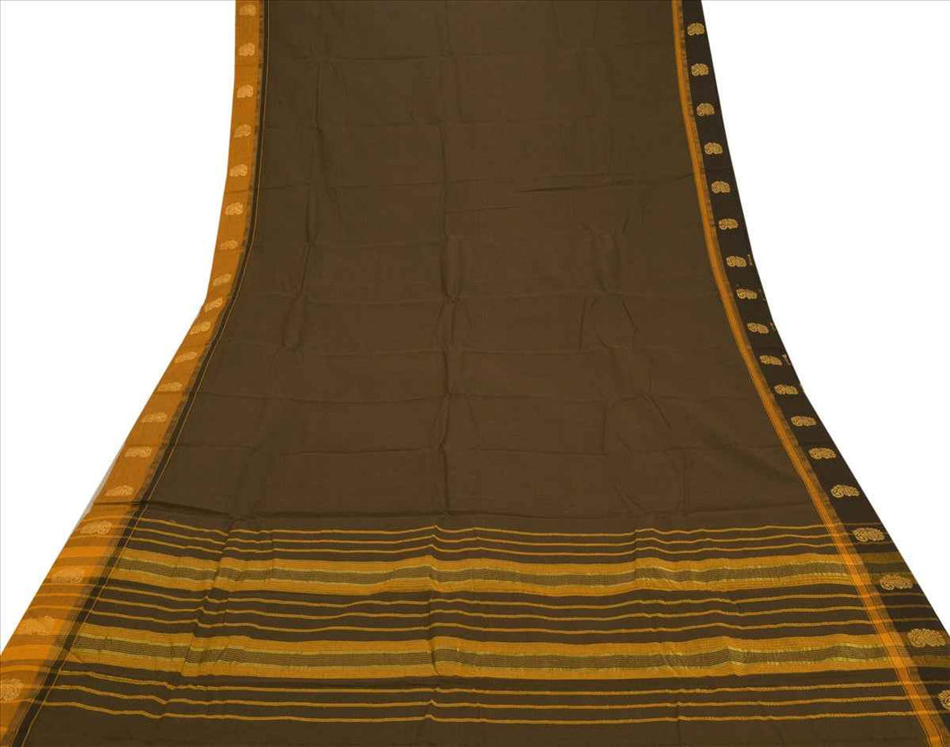 New Indian Saree Cotton Woven Green Craft Fabric Sari With Blouse Piece