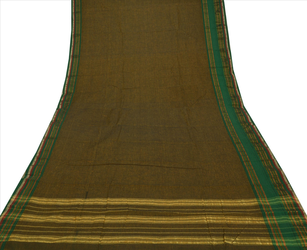 New Indian Saree Cotton Woven Green Craft Fabric Sari With Blouse Piece