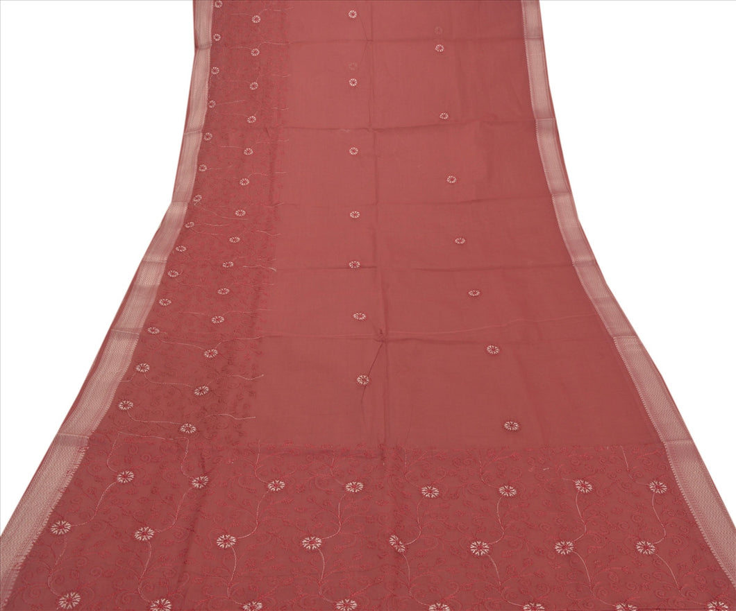 New Indian Saree Cotton Embroidered Pink Craft Fabric Sari With Blouse Piece