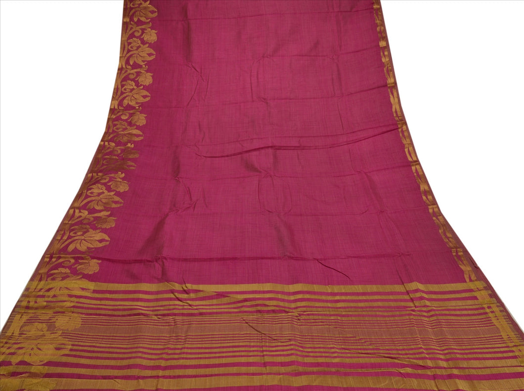 Sanskriti New Indian Saree Cotton Woven Pink Craft Fabric Sari With Blouse Piece