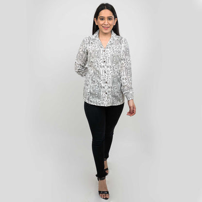 Sanskriti Vintage 100% Pure Cotton Hand Block Warli Printed Blazer Collar Full Sleeve Shirt