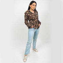 Load image into Gallery viewer, Sanskriti 100% Pure Cotton Casual Hand Block Printed Black Floral Full Sleeve Shirt
