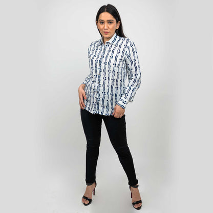 Sanskriti Vintage 100% Pure Cotton Casual Hand Block Printed Blue & White Full Sleeve Shirt
