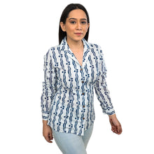 Load image into Gallery viewer, Sanskriti 100% Pure Cotton Hand Block Printed Blazer Collar White Full Sleeve Shirt
