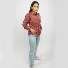 Load image into Gallery viewer, Sanskriti Dark Red Printed Cotton Modal Floral Casual Full Sleeves Shirts
