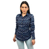 Sanskriti Vintage Dark Blue Pure Cotton Hand Woven Ikat Work Casual Full Sleeves Shirt