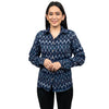 Sanskriti Vintage Dark Blue Pure Cotton Hand Woven Ikat Work Casual Full Sleeves Shirt