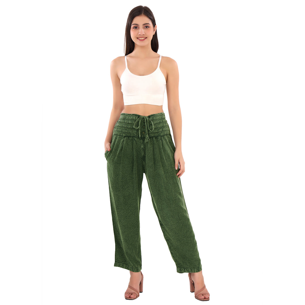 Skirts N Scarves Lightweight Straight Pants with Pleated Waist Belt and Drawstring