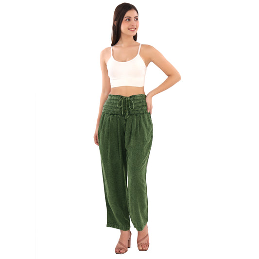 Sanskriti Vintage Skirts N Scarves Lightweight Straight Pants with Pleated Waist Belt and Drawstring