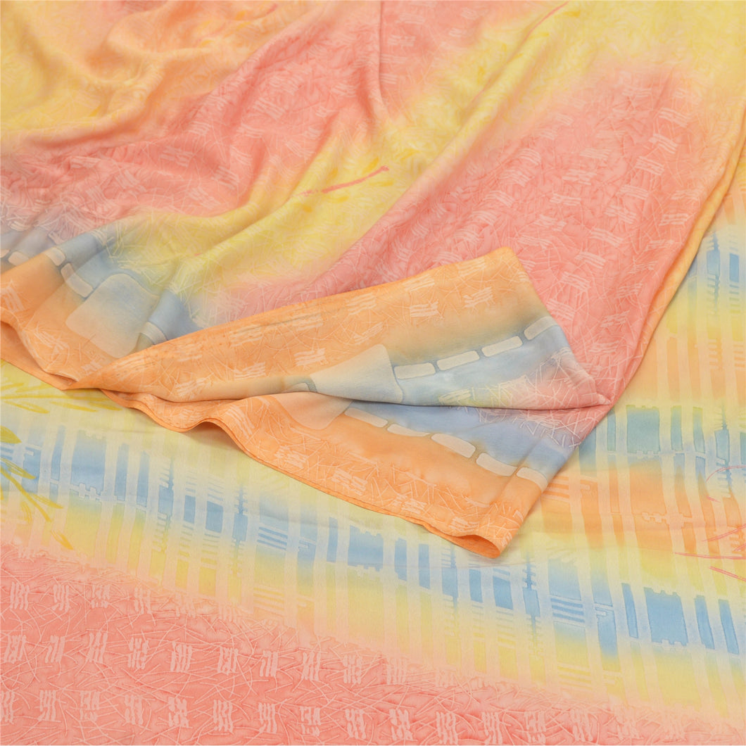Sanskriti Vintage Pink Sarees Moss Crepe Printed Sari Decor 5 YD Craft Fabric