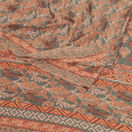 Sanskriti Vintage Peach Indian Sarees Moss Crepe Printed Sari Soft Craft Sustainable Fabric