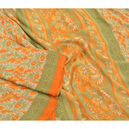 Sanskriti Vintage Orange Indian Sarees Moss Crepe Printed Sari 5YD Craft Sustainable Fabric