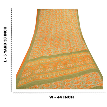 Sanskriti Vintage Orange Indian Sarees Moss Crepe Printed Sari 5YD Craft Sustainable Fabric