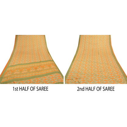 Sanskriti Vintage Orange Indian Sarees Moss Crepe Printed Sari 5YD Craft Sustainable Fabric