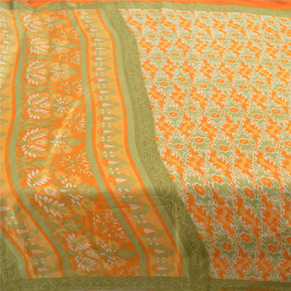 Sanskriti Vintage Orange Indian Sarees Moss Crepe Printed Sari 5YD Craft Sustainable Fabric