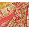 Sanskriti Vintage Mustard Green Sarees Moss Crepe Printed Sari 5YD Craft Sustainable Fabric