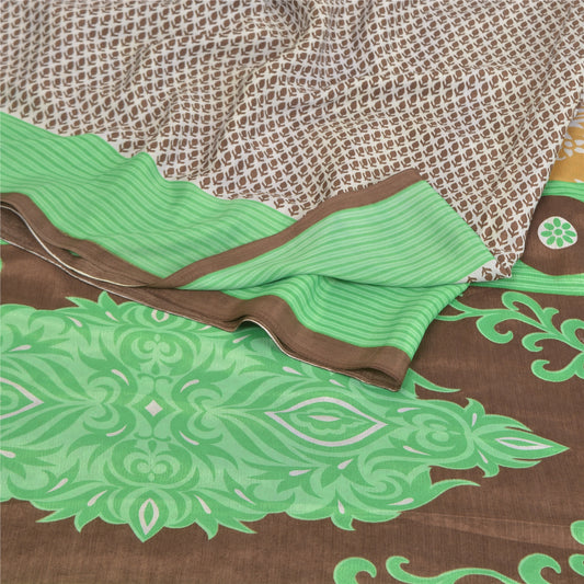 Санскритские винтажные индийские сари Мосс Креп Напечатанный сари Цветочный 5YD Craft Экологичная Ткань