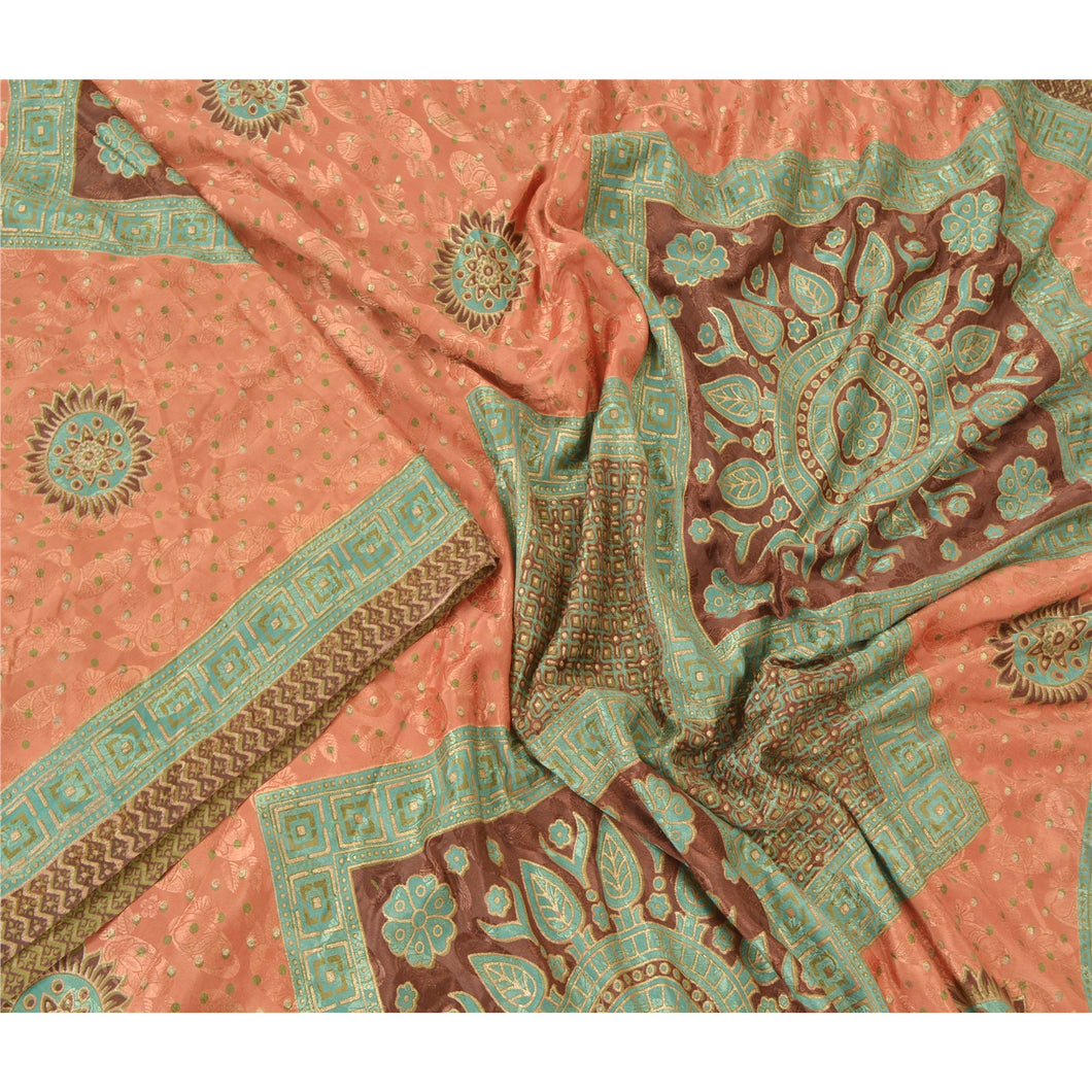 Sanskriti Vintage Indian Sarees Moss Crepe Printed Painted Sari 5YD Craft Fabric