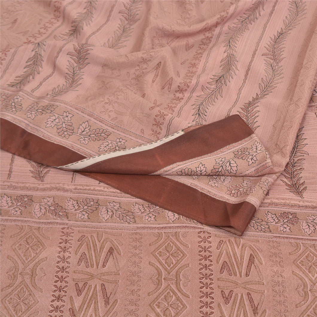 Sanskriti Vintage Peach Sarees Moss Crepe Printed Sari Floral Soft Craft Fabric