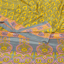 Load image into Gallery viewer, Sanskriti Vintage Yellow Sarees Moss Crepe Floral Printed Sari Soft Craft Fabric
