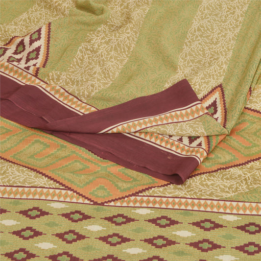 Sanskriti Vintage Green Sarees Moss Crepe Printed Sari Decor Floral Craft Sustainable Fabric