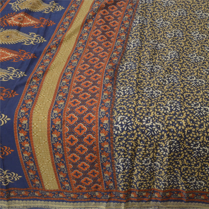 Sanskriti Vintage Blue Sarees Moss Crepe Printed Sari Floral 5yd Craft Sustainable Fabric