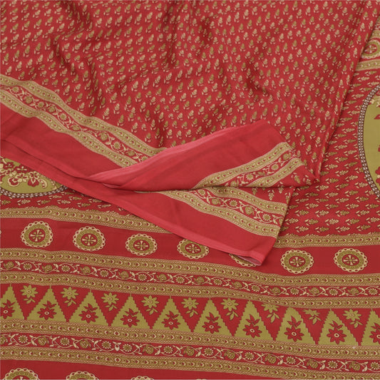 Sanskriti Vintage Indian Red Sarees Moss Crepe Printed Sari Decor Craft Sustainable Fabric