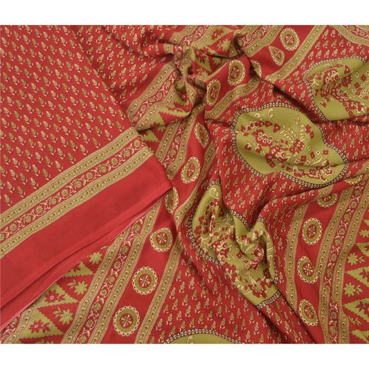 Sanskriti Vintage Indian Red Sarees Moss Crepe Printed Sari Decor Craft Sustainable Fabric
